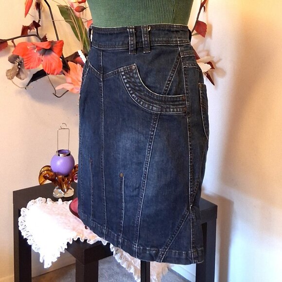 Preowned Sandwich Blue Denim Skirt Chic Knee Length Jean Skirts Tag Size 38 - Picture 5 of 8